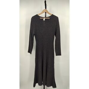 Quince Women Mongolian Cashmere Wide-Rib Midi Dress Heather Charcoal XL